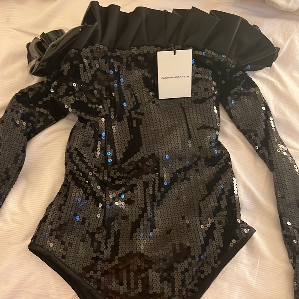 Alessandra Rich sequin and vinyl Volant playsuit romper jumpsuit